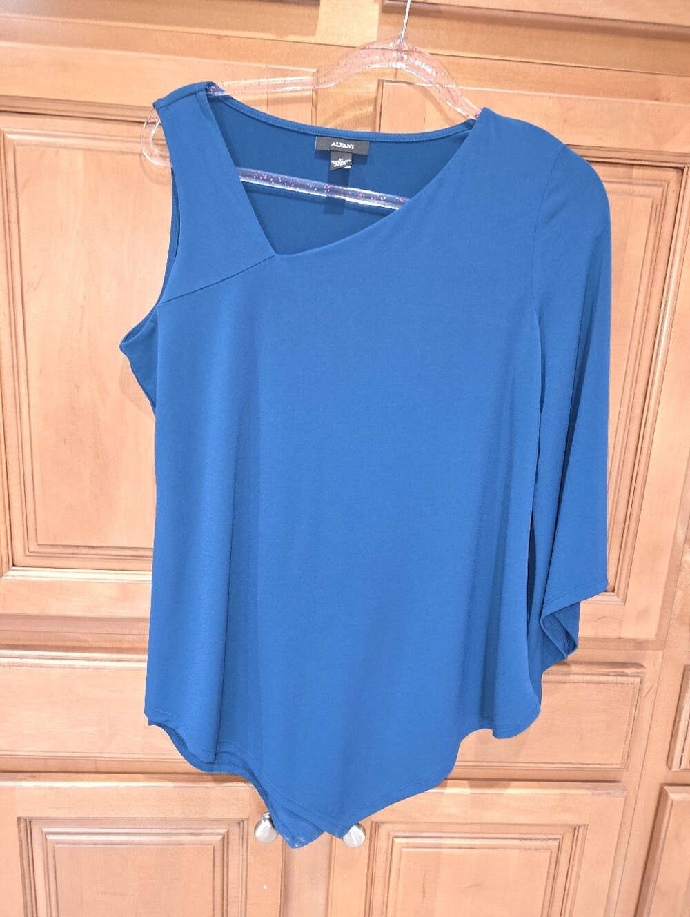 Alfani Blue One-Shoulder Draped Tunic Top Size M
